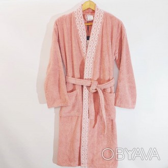 Махровый банный женский халат-кимоно, р М 48-50, молочный 100% Хлопок Турция
 Ши. . фото 1