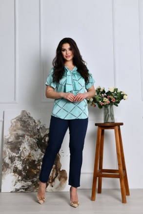Размеры: 48-50, 52-54, 56-58
Ткань:
блузка - турецкий шелк, брюки - софт,
Длина:. . фото 7