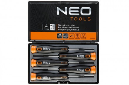 Набор прецизионных отверток NEO Tools из 5 отверток: шлицевых и крестовых. Стерж. . фото 3