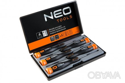Набор прецизионных отверток NEO Tools из 5 отверток: шлицевых и крестовых. Стерж. . фото 1