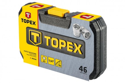 Набор торцевых ключей 1/4" TOPEX состоит из 46 предметов, упакованных в удобный . . фото 4