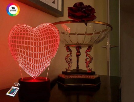 3D ночник "Сердце" (УВЕЛИЧЕННОЕ ИЗОБРАЖЕНИЕ) подарочная упаковка + 16 цветов + п. . фото 2
