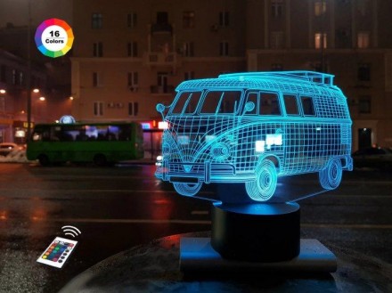 3D ночник "Автомобиль 8" (УВЕЛИЧЕННОЕ ИЗОБРАЖЕНИЕ) подарочная упаковка + 16 цвет. . фото 2