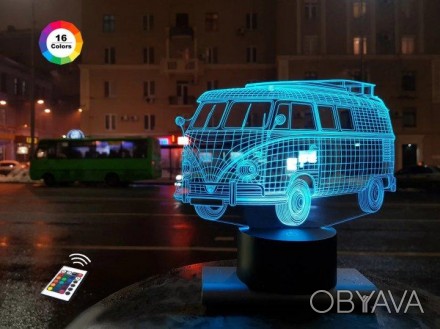 3D ночник "Автомобиль 8" (УВЕЛИЧЕННОЕ ИЗОБРАЖЕНИЕ) подарочная упаковка + 16 цвет. . фото 1