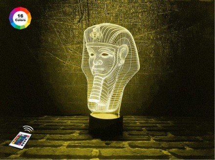 3D ночник "Тутанхамон" (УВЕЛИЧЕННОЕ ИЗОБРАЖЕНИЕ) подарочная упаковка + 16 цветов. . фото 2