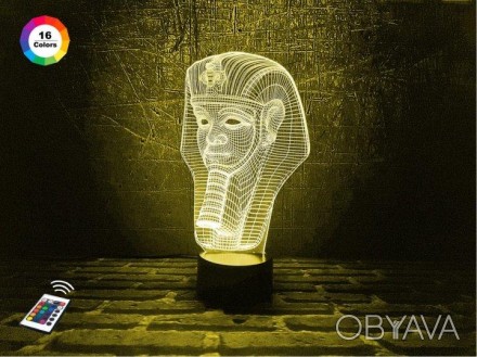 3D ночник "Тутанхамон" (УВЕЛИЧЕННОЕ ИЗОБРАЖЕНИЕ) подарочная упаковка + 16 цветов. . фото 1