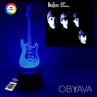3D ночник "Гитара" (УВЕЛИЧЕННОЕ ИЗОБРАЖЕНИЕ) подарочная упаковка + 16 цветов + п. . фото 1