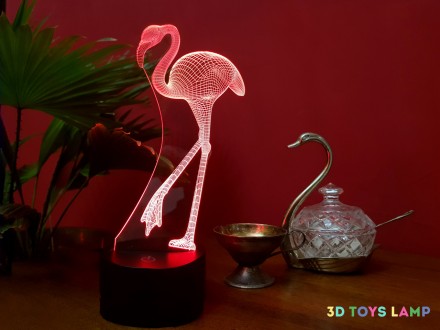 3D ночник "Фламинго" (УВЕЛИЧЕННОЕ ИЗОБРАЖЕНИЕ) подарочная упаковка + 16 цветов +. . фото 3