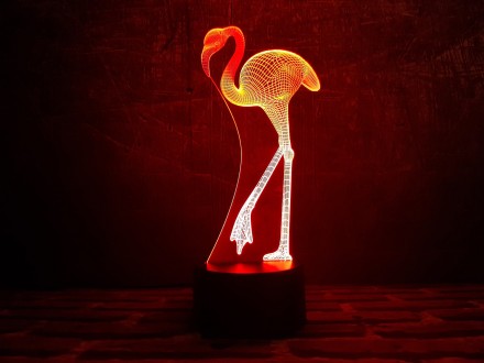 3D ночник "Фламинго" (УВЕЛИЧЕННОЕ ИЗОБРАЖЕНИЕ) подарочная упаковка + 16 цветов +. . фото 4