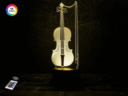 3D ночник "Скрипка" (УВЕЛИЧЕННОЕ ИЗОБРАЖЕНИЕ) подарочная упаковка + 16 цветов + . . фото 7