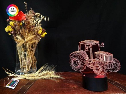 3D ночник "Трактор" (УВЕЛИЧЕННОЕ ИЗОБРАЖЕНИЕ) подарочная упаковка + 16 цветов + . . фото 2