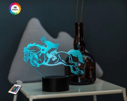 3D ночник "Конный спорт" (УВЕЛИЧЕННОЕ ИЗОБРАЖЕНИЕ) подарочная упаковка + 16 цвет. . фото 2