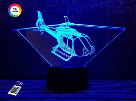 3D ночник "Вертолет 4" (УВЕЛИЧЕННОЕ ИЗОБРАЖЕНИЕ) подарочная упаковка + 16 цветов. . фото 2