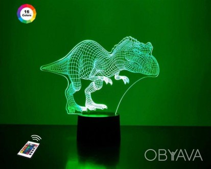 3D ночник "Тираннозавр" (УВЕЛИЧЕННОЕ ИЗОБРАЖЕНИЕ) подарочная упаковка + 16 цвето. . фото 1