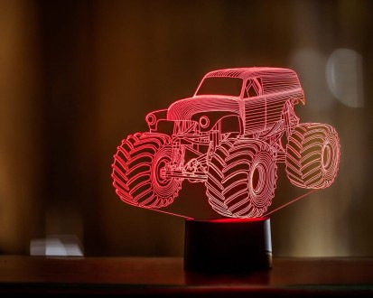 3D ночник "Автомобиль 38" (УВЕЛИЧЕННОЕ ИЗОБРАЖЕНИЕ) подарочная упаковка + 16 цве. . фото 2