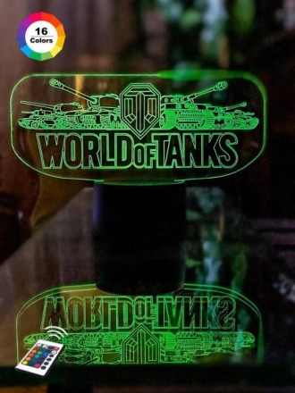 3D ночник "World Of Tanks" (УВЕЛИЧЕННОЕ ИЗОБРАЖЕНИЕ) подарочная упаковка + 16 цв. . фото 2