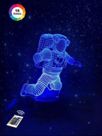 3D ночник "Космонавт 2" (УВЕЛИЧЕННОЕ ИЗОБРАЖЕНИЕ) подарочная упаковка + 16 цвето. . фото 2