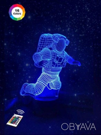 3D ночник "Космонавт 2" (УВЕЛИЧЕННОЕ ИЗОБРАЖЕНИЕ) подарочная упаковка + 16 цвето. . фото 1