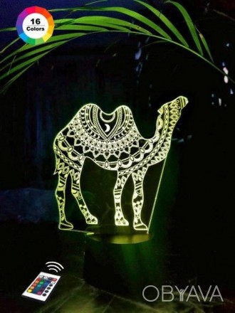 3D ночник "Верблюд" (УВЕЛИЧЕННОЕ ИЗОБРАЖЕНИЕ) подарочная упаковка + 16 цветов + . . фото 1