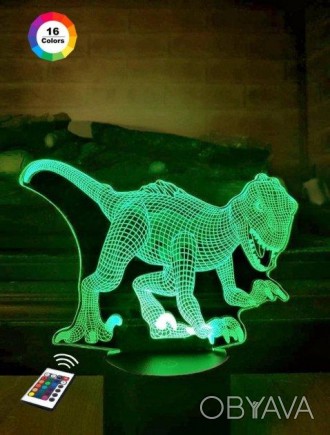 3D ночник "Монолофозавр" (УВЕЛИЧЕННОЕ ИЗОБРАЖЕНИЕ) подарочная упаковка + 16 цвет. . фото 1