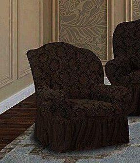 Турецкий жаккардовый чехол для углового дивана + кресло Turkey № 11 Темный Шокол. . фото 3