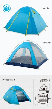 4-х местная палатка NatureHike P Series, цвет синий, вес 2.5 кг.
Легкая водонепр. . фото 4