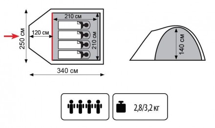  Универсальная четырехместная палатка Totem CHINNOK 4. Трехдуговая модель констр. . фото 3