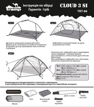  Палатка Tramp Cloud 3 Si TRT-092-GREY светло-серая Обзор о тесте этой палатки в. . фото 3