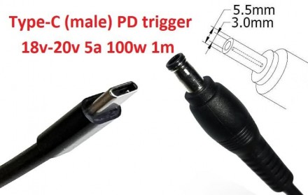 Кабель-переходник триггер PD 18-20v Type-C (max 5a, 100w) на 5.5x3.0 or 5.0x3.0m. Киев. фото 1 Кабель-переходник триггер PD 18-20v Type-C (max 5a, 100w) на 5.5x3.0 or 5.0x3.0m. Киев. фото 1
