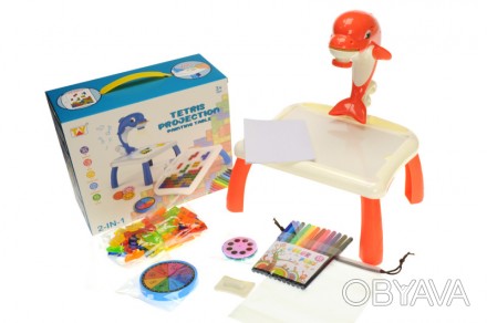 ![CDATA[Дитячий стіл для малювання "Дельфін" з проектором та мозаїкою в кор. 28*. . фото 1