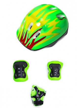 Защитный комплект (защита на колени, локти, ладони + шлем), рисунок "Зеленый ого. . фото 2