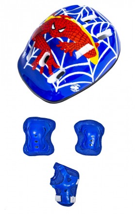 Защитный комплект (защита на колени, локти, ладони + шлем), рисунок "Спайдермен". . фото 2