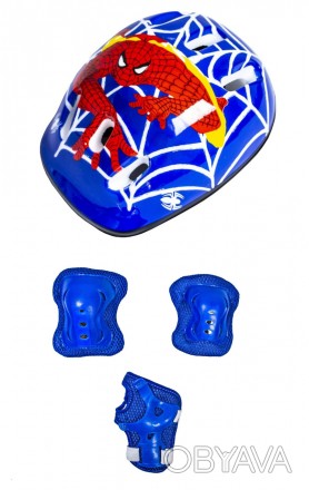 Защитный комплект (защита на колени, локти, ладони + шлем), рисунок "Спайдермен". . фото 1
