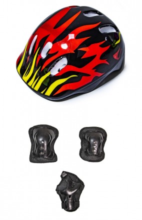 Защитный комплект (защита на колени, локти, ладони + шлем), рисунок "Черный огон. . фото 2