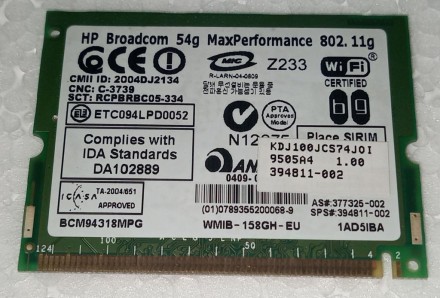WIFI адаптер з ноутбука HP Compaq Nx6110 BCM94318MPG

Стан   справний.   Без  . . фото 3