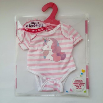 Одяг для ляльки 40-43 см, Бебі Борн (Baby Born).
Боді рожевий з єдинорогом. Поза. . фото 3