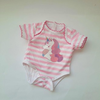 Одяг для ляльки 40-43 см, Бебі Борн (Baby Born).
Боді рожевий з єдинорогом. Поза. . фото 4