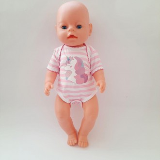 Одяг для ляльки 40-43 см, Бебі Борн (Baby Born).
Боді рожевий з єдинорогом. Поза. . фото 2