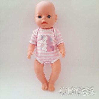Одяг для ляльки 40-43 см, Бебі Борн (Baby Born).
Боді рожевий з єдинорогом. Поза. . фото 1