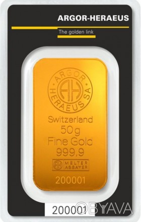 Слиток золото, 50 гр., 999,9, Argor-Heraeus