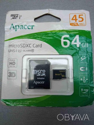 MicroSD 64Gb — запам'ятний пристрій, що використовує як носій флешпам'ять, і під. . фото 1