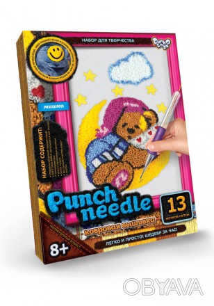 Ковровая вышивка "Punch Needle" Мишка на луне от Danko Toys "Punch Needle" - это. . фото 1
