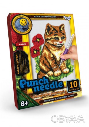 Ковровая вышивка "Punch Needle" Котик с цветами от Danko Toys "Punch Needle" - э. . фото 1