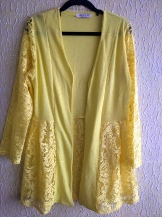 Лимонный нарядный ажурный кардиган кофта She mood, Турция .
ПОГ 43 см.
Длина р. . фото 2