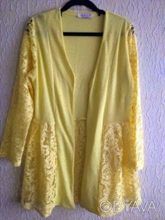 Лимонный нарядный ажурный кардиган кофта She mood, Турция .
ПОГ 43 см.
Длина р. . фото 1