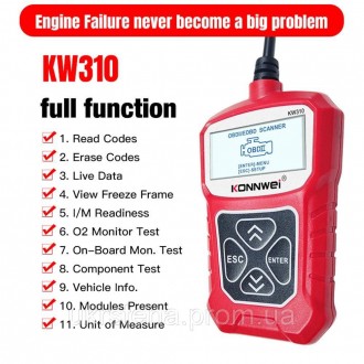 KONNWEI KW310 OBD2 діагностичний сканер для авто. Для читання та стирання коду п. . фото 4