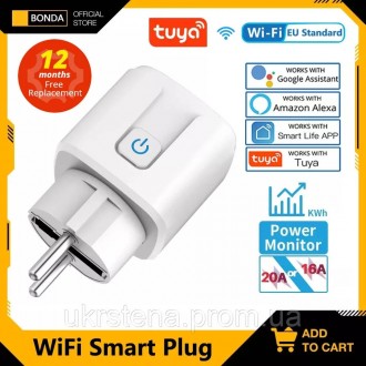 Розумна WIFI-розетка Smart Plug 16A працює в застосунку "Smart Life", "Tuya Smar. . фото 2