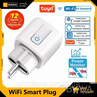 Розумна WIFI-розетка Smart Plug 16A працює в застосунку "Smart Life", "Tuya Smar. . фото 1