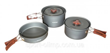 Набор туристической посуды из анодированого алюминия на 2-3 персоны 1.1/1.7л Tra. . фото 3