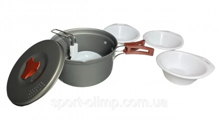Набор туристической посуды из анодированого алюминия на 2-3 персоны 1.1/1.7л Tra. . фото 6